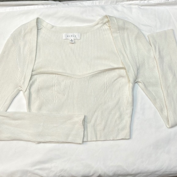 Mable Tops - Mable Bolero Knit Crop Top Medium White Ribbed Sweetheart